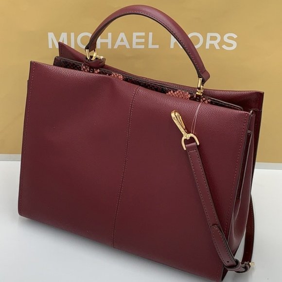 Michael Kors Penelope Large Top Handle Satchel Merlot Multi Color Leather - Picture 13 of 15